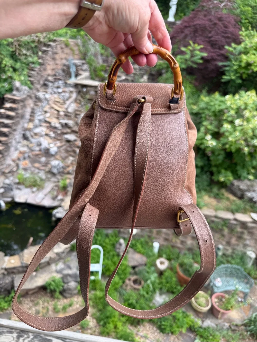 Gucci Suede Bamboo Mini Backpack Brown Leather Italy Vintage - Picture 6 of 17